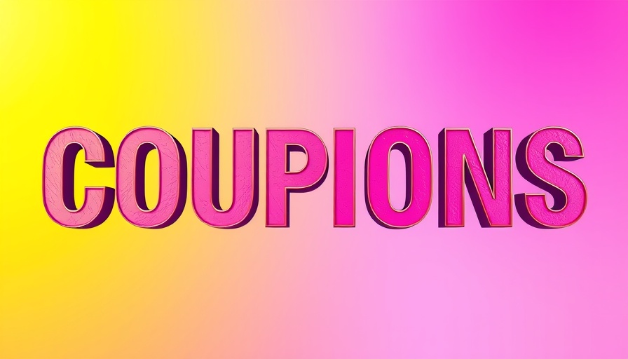 Vibrant gradient background with bold 'COUPONS' text.