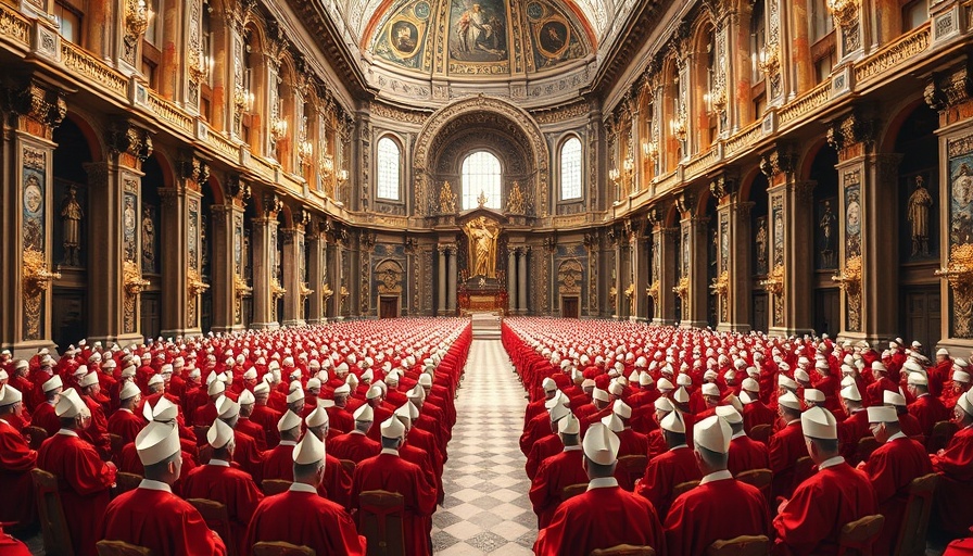Clergy in red robes during Vatican conclave in basilica.