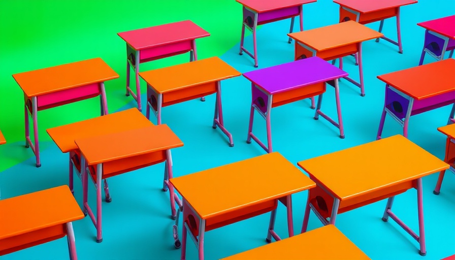 AI agents in education concept with colorful modern school desk grid.