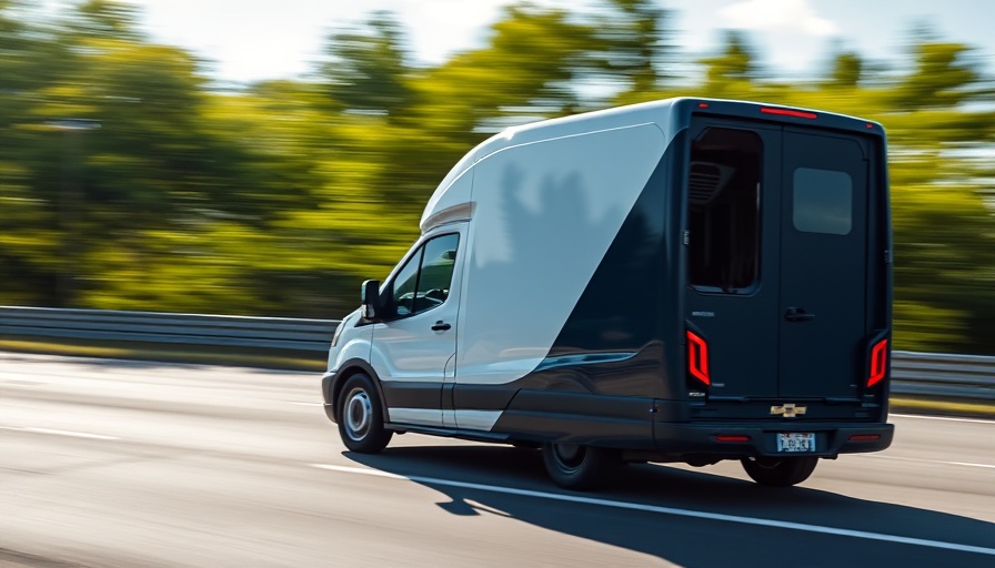Electric delivery truck on highway representing Carvana auction recon center plans.