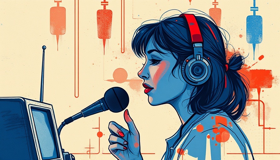 Abstract sketch of woman listen to AM radio, highlighting emergency role.