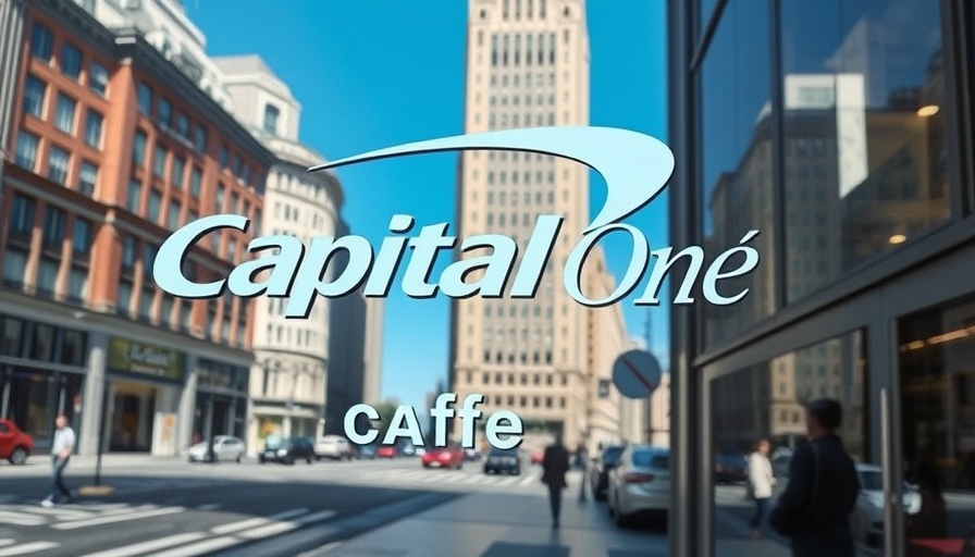 Capital One cafe window reflecting urban street scene, auto originations growth.