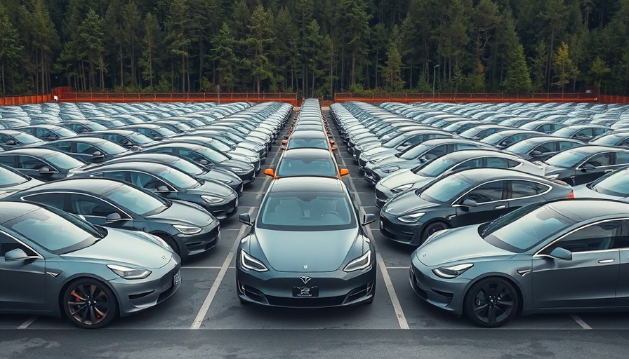 Tesla cars parked outdoors, showcasing Tesla finance lease penetration.