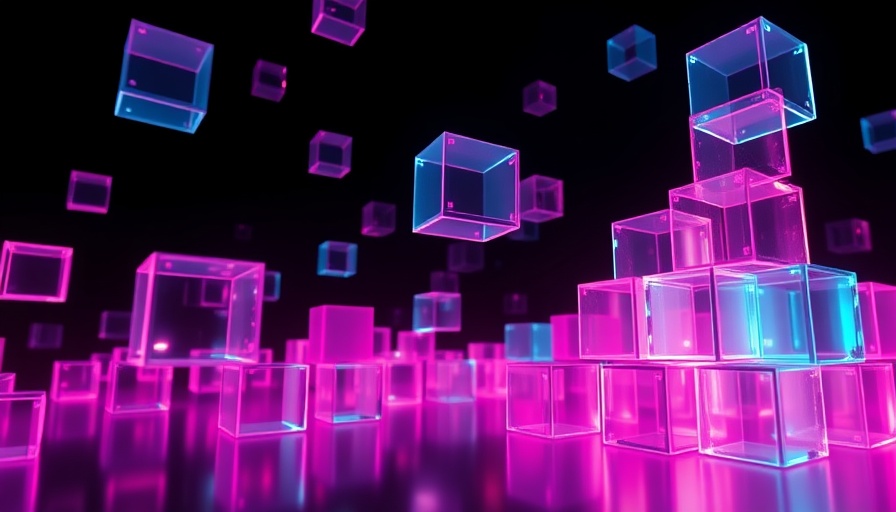 Glowing cubes stacking in dark space, illustrating scaling data products.