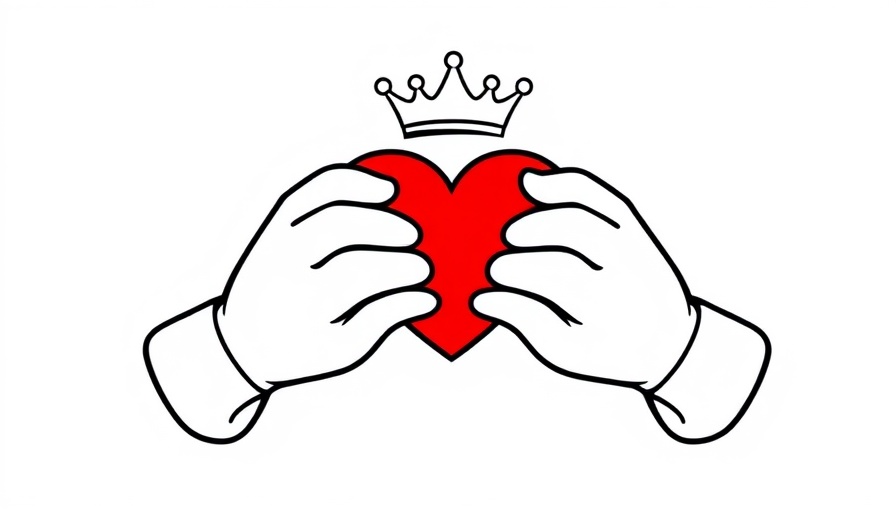 Minimalist black and white emblem with red heart, icon design.