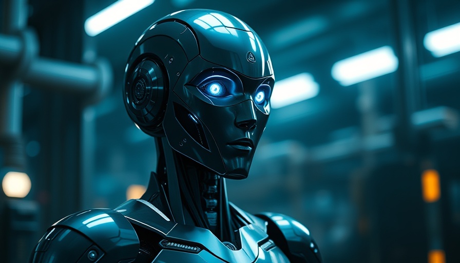 Futuristic humanoid robot with glowing eyes representing Nexxen nexAI AI advertising.