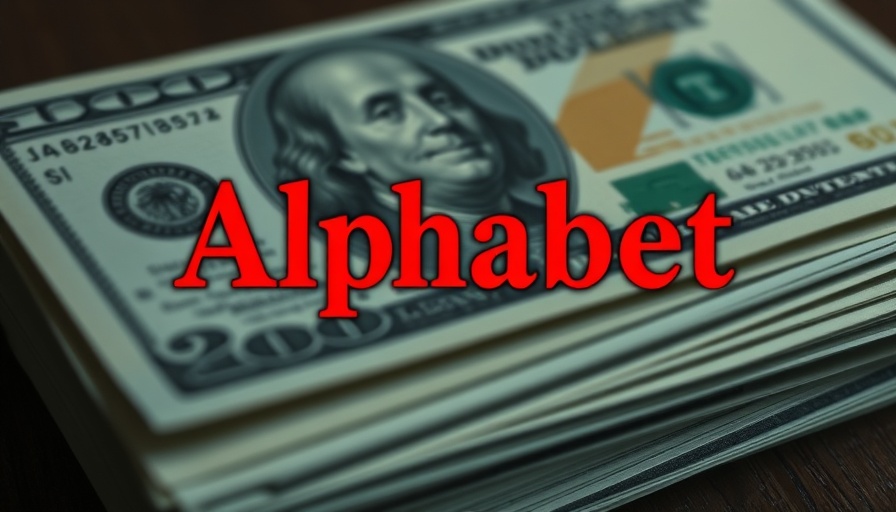 Alphabet overlay on dollar bills symbolizing Google's Q1 revenue 2025.