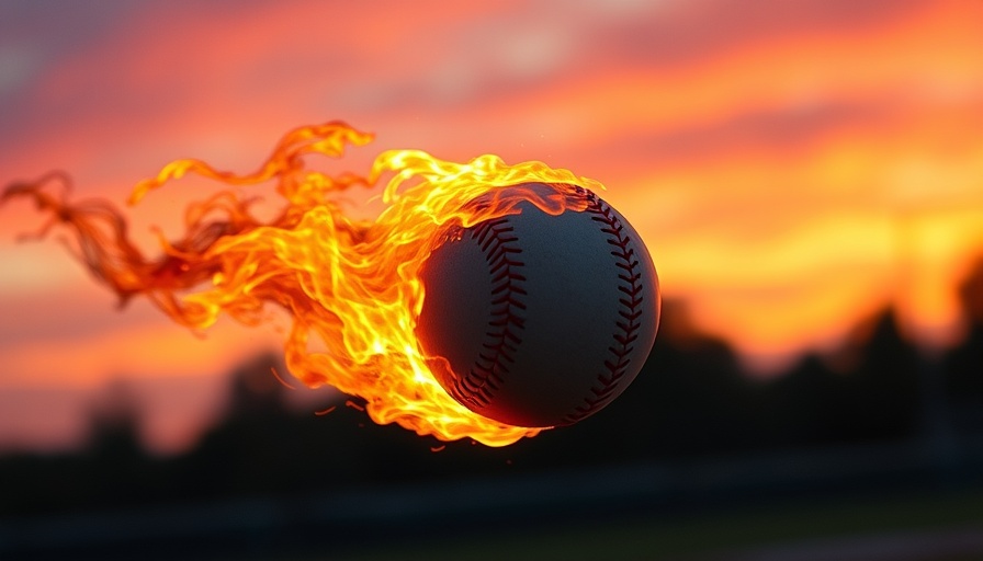 Flaming baseball in motion depicting dynamic transformation.