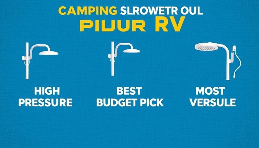 Top 3 Camping Showers for RVs infographic with blue background