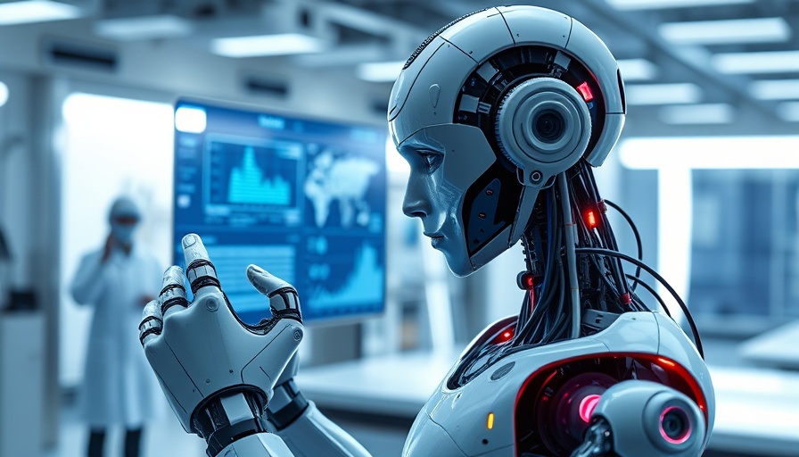 Futuristic robot in DataBahn.ai Data Reef environment analyzing data.