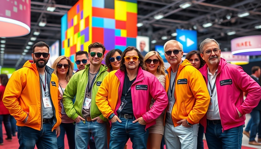 Colorful retro outfits at trade show booth, what to wear to trade shows.