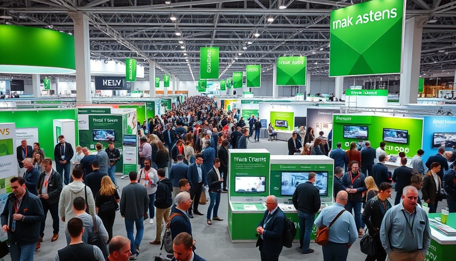 Lively trade show with attendees exploring bold ideas.