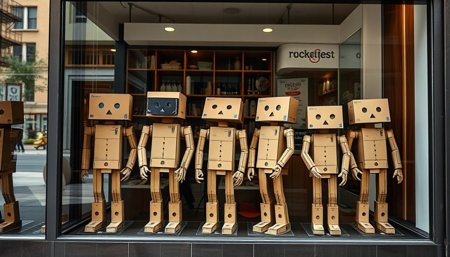 Creative coworking space for AI chatbots display in shop window.