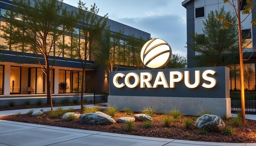 Modern corporate entrance with logo, symbolizing AI-driven security innovations.