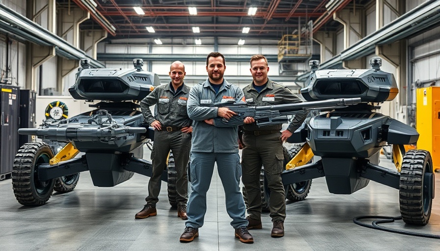 Engineers with robotic defense vehicles showcasing defense technology innovations.