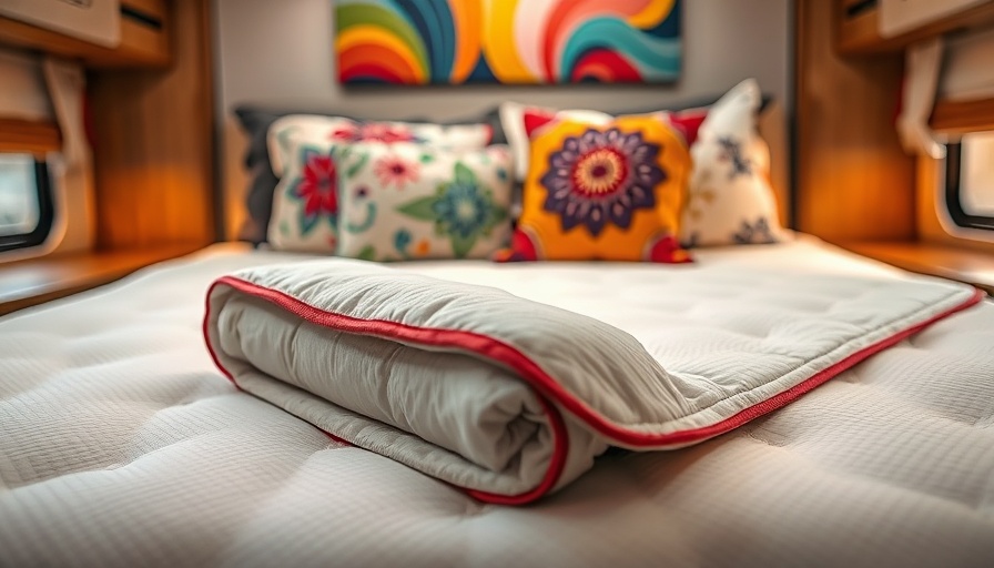Den-Dry Mattress Underlay for RV on bed with decor and art.
