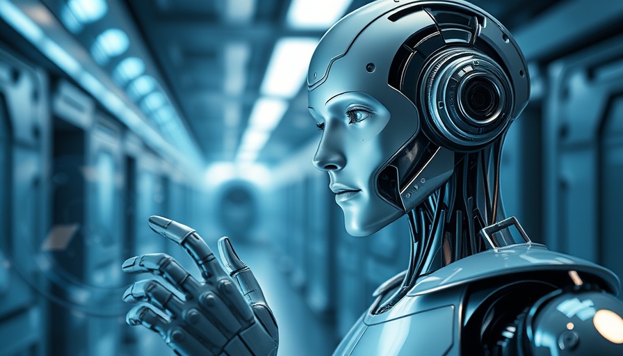 Futuristic humanoid robot using holographic interface for Cequence Security Agentic AI Protection.