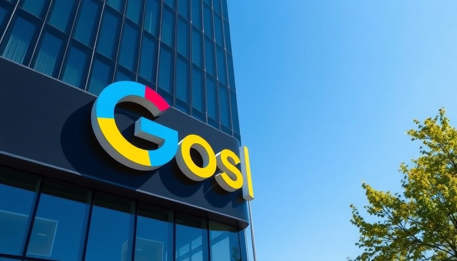 Modern office with Google logo, clear blue sky, personalized language learning AI tools