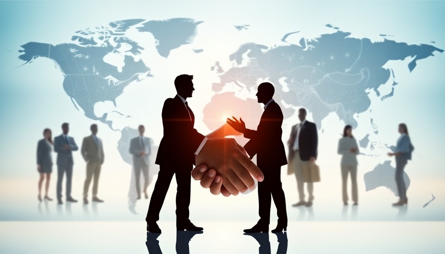 Agentic AI for Threat Detection illustrated with handshake over world map.