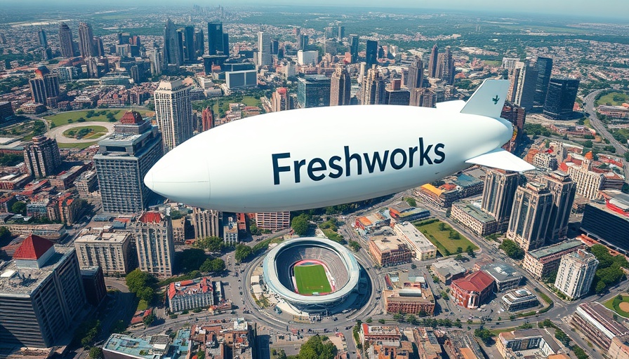 Freshworks blimp flying over city after earnings beat.