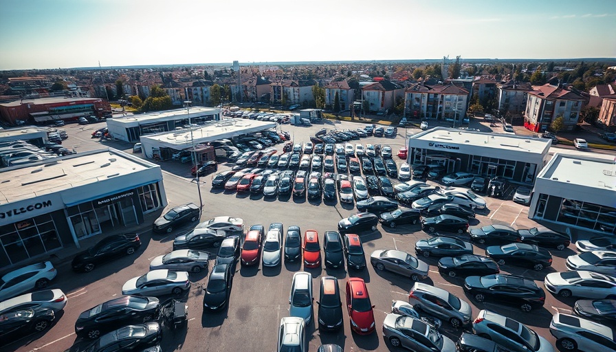 Aerial view of busy car dealership reflecting Asbury Auto F&I revenue.