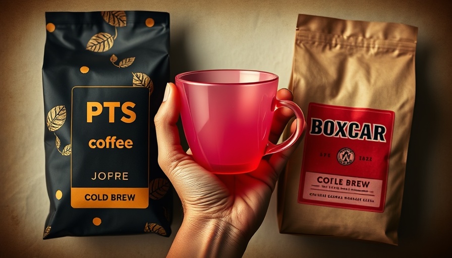 Artistic collage of coffee bags and pink cup for best cold brew beans.