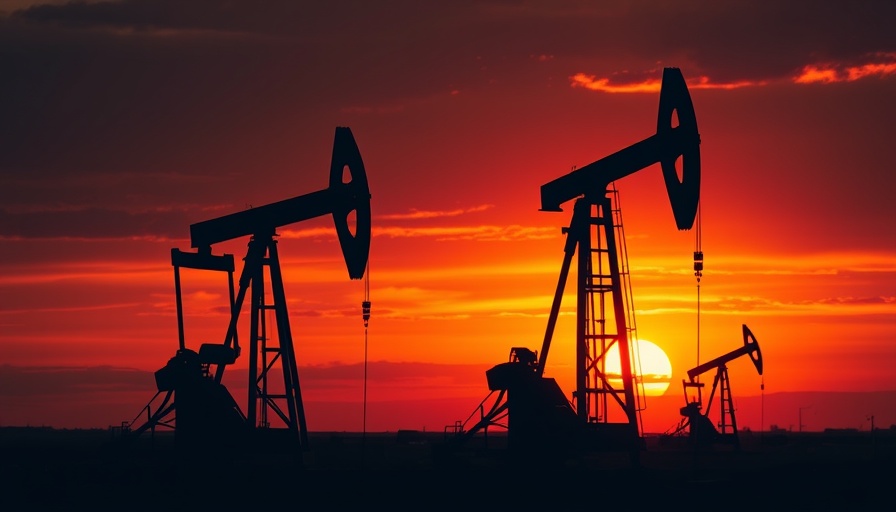 Oil drilling rigs silhouetted against sunset, uncertainty for fossil fuel companies.