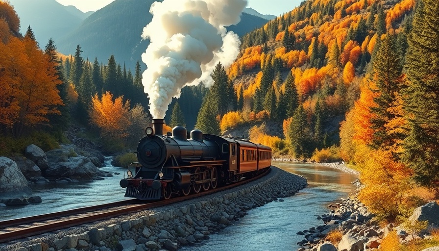 Steam train in remote mountain town with scenic forest.