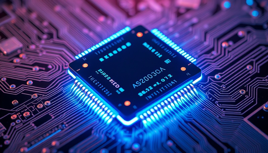 AI’s impact on the semiconductor industry visualized with a bright, futuristic chip.