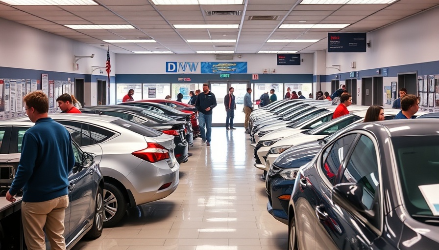 People register cars at a busy DMV office.