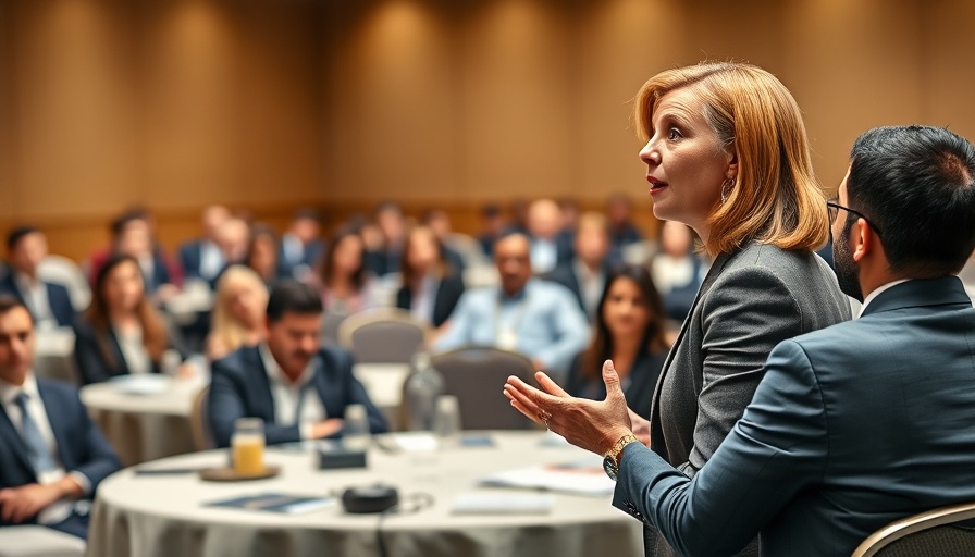 Conference speaker discussing Trust in AI Governance to engaged audience.