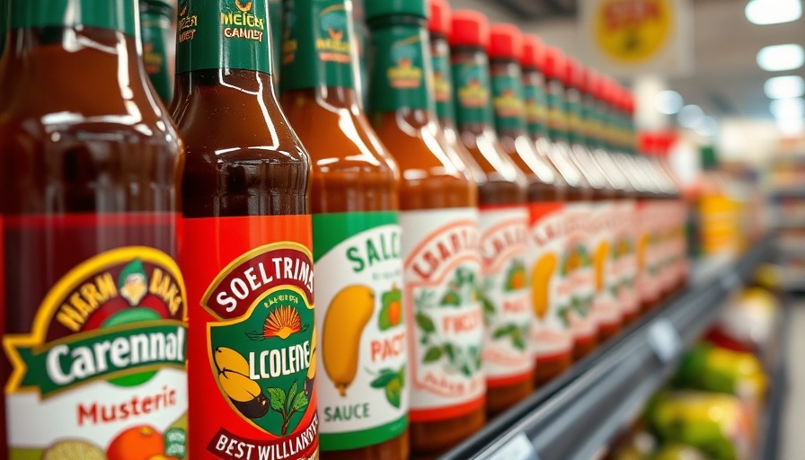 Close-up of sauce bottles highlighting branding design