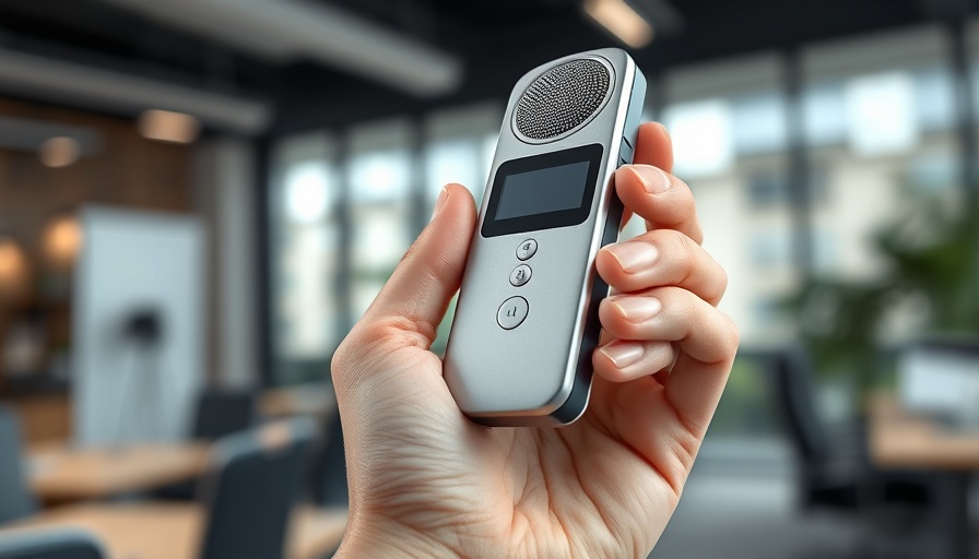 Sleek silver AI voice recorder held in hand for productivity.