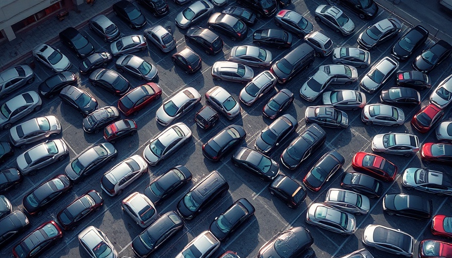 Overhead view of parked cars showcasing used vehicle variety.