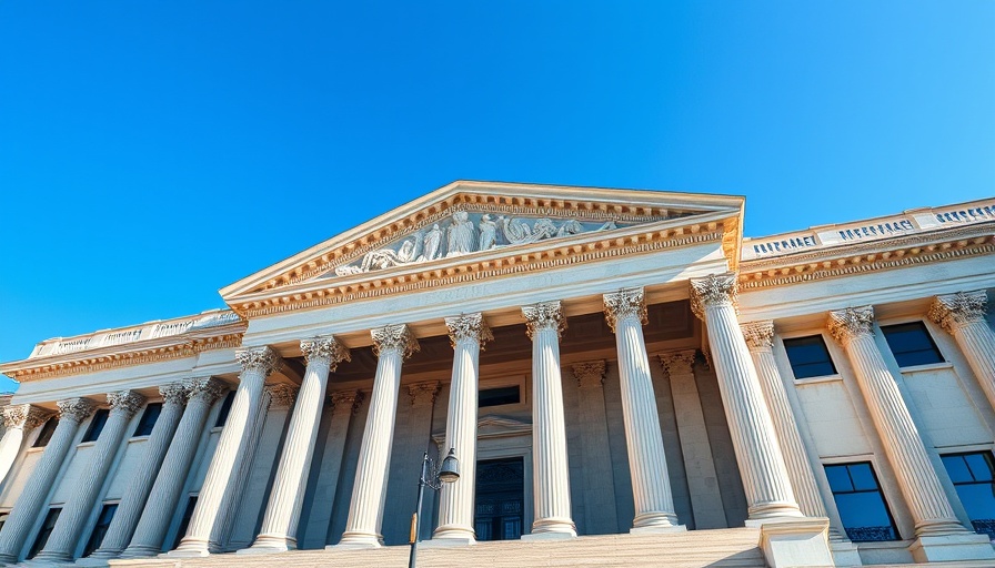 Neoclassical government building under blue sky related to California gas vehicle ban repeal.