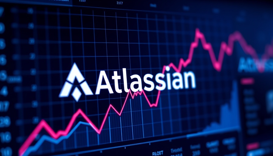 Futuristic Atlassian corporate performance analysis dashboard with financial icons and graph.