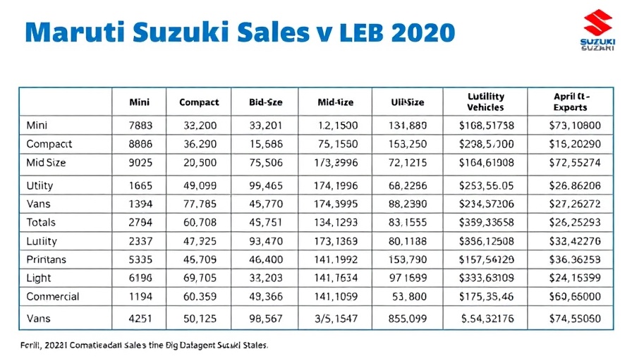 Maruti Suzuki sales April 2025 comparison table.