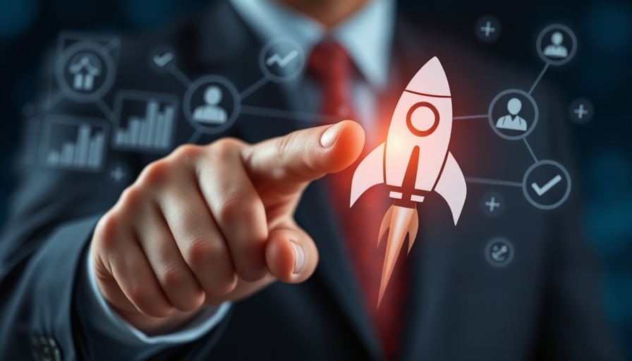 Businessman interacting with digital icons for AI impact measurement.