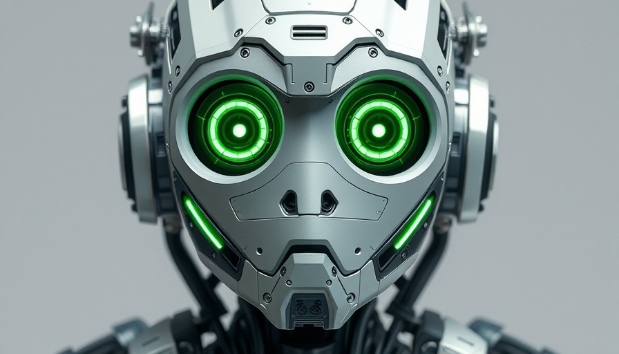 Futuristic robot with green eyes depicting future of automation.
