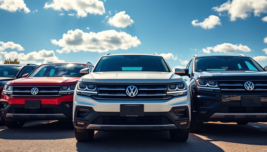 Volkswagen SUVs parked under a sunny sky, highlighting vehicle design.
