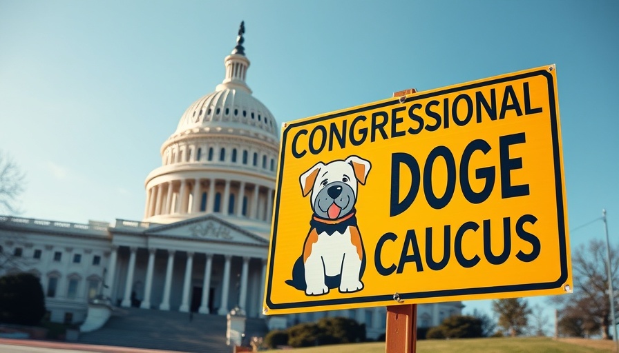 Humorous political sign with dog illustration in front of U.S. Capitol.