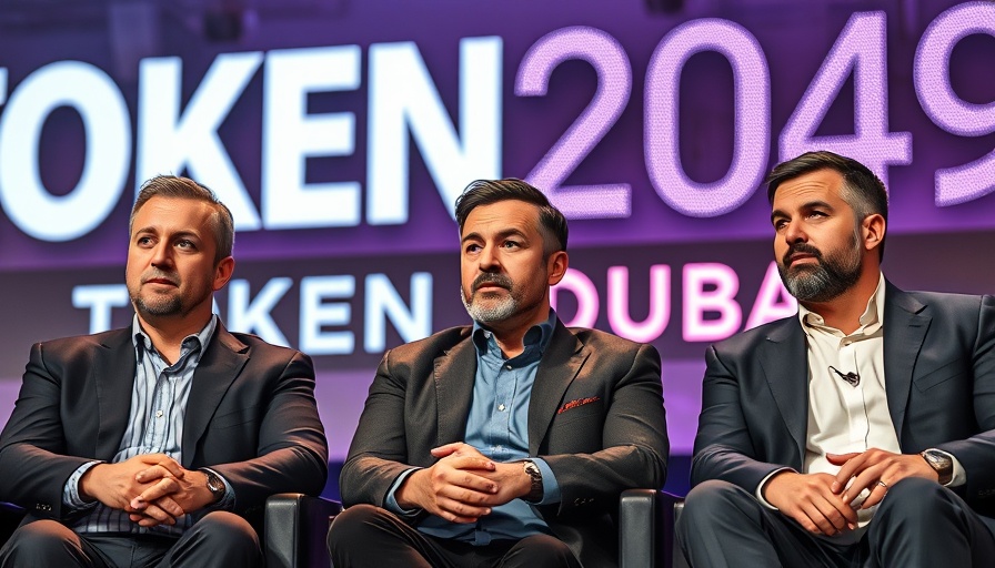 Three men discuss crypto business at TOKEN2049 Dubai panel.