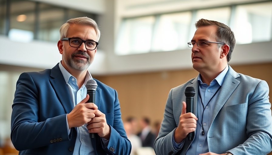Two men discussing Main Line Health zero-trust strategy at a conference.