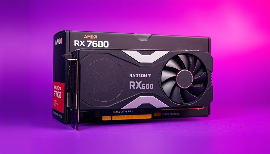Sleek AMD Radeon RX 7600 graphics card with vibrant background.