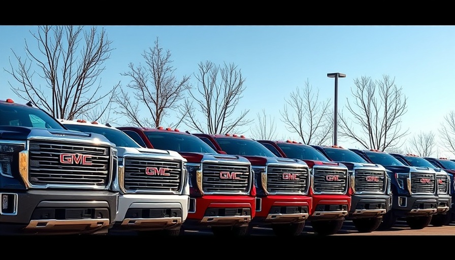 Line of GM trucks showcasing regional player strength.
