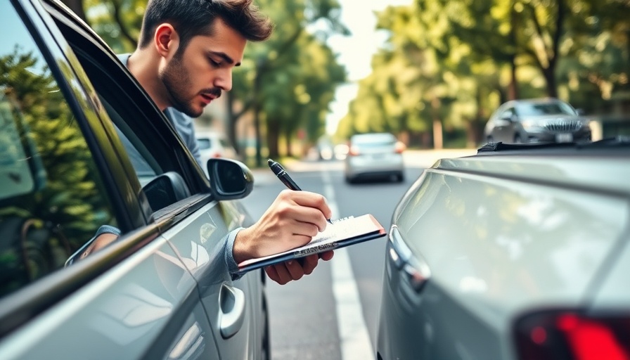 Insurance agent assessing car damage, highlighting embedded insurance opportunities.
