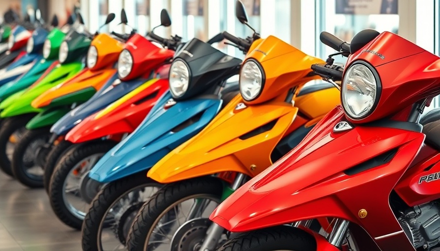 Line of motorcycles at dealership, financing support for automotive dealerships.