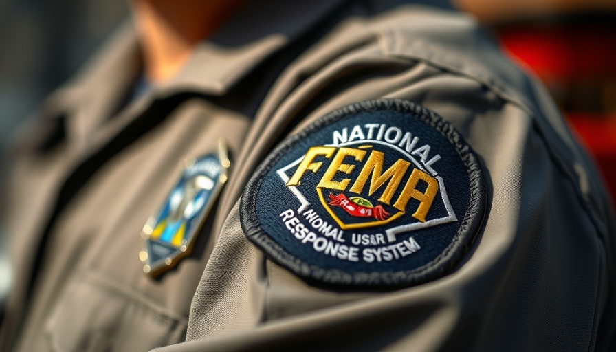 FEMA disaster recovery changes shown on officer's uniform patch.