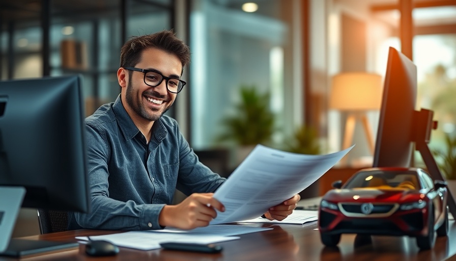 Person reviewing car loan documents for used car financing rates.