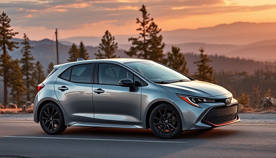 2026 Toyota Corolla FX Edition Hatchback on mountain road at sunset.